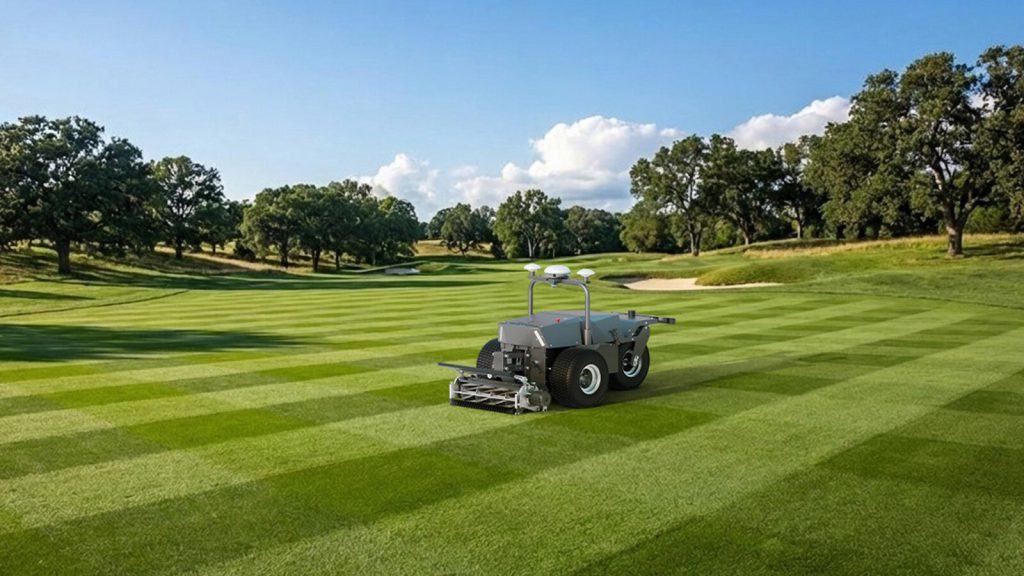 Robotic mower on striped turf